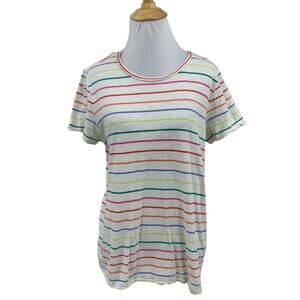 Marine Layer T Shirt Womens M Medium Multi Rainbow Stripe Crew Short Sleeve Tee